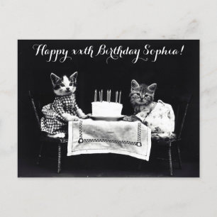 Süße Vintage-Katzen-Geburtstagsfeier Postkarte