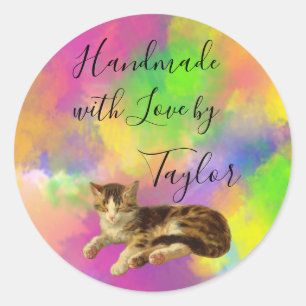 Süße Vintage-Kitty-Katze handgemacht mit Liebe Reg Runder Aufkleber