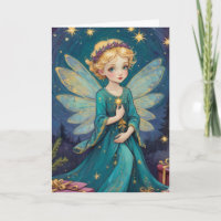 Süße Vintage-Kunst Weihnachtssternennacht Fee