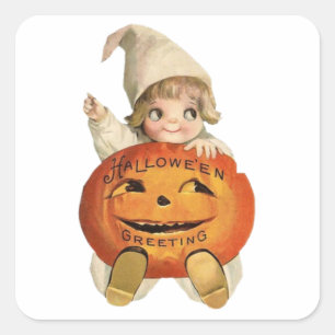 Süße Vintage-Kürbis-Halloween-Grüße Baby Quadratischer Aufkleber