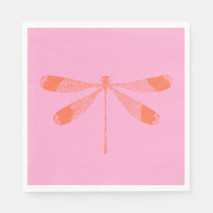 Süße Vintage-Libelle in Rosa und Orange Serviette