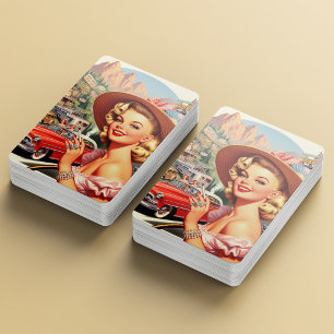 Süße vintage retro Mädchenmalerei Spielkarten