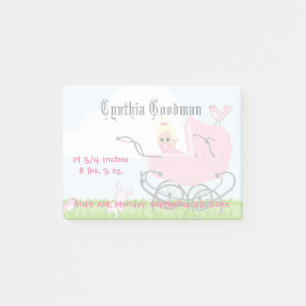 Süße Vintage-Rosa-Babymädchen-Kinderwagen Post-it Klebezettel
