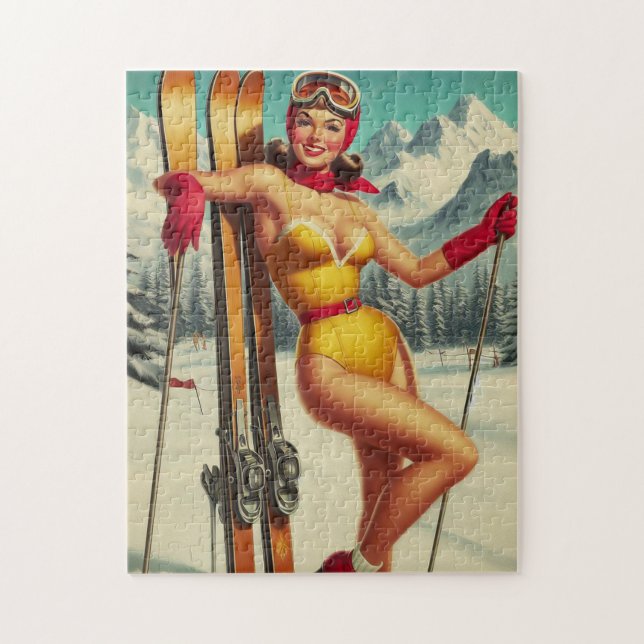 Süße Vintage-Ski-Pin-Up (Vertikal)