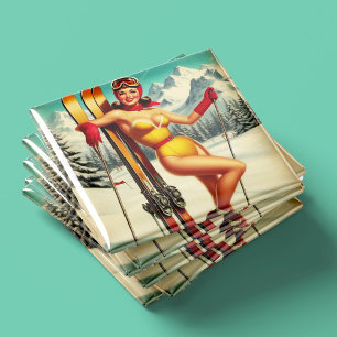Süße Vintage-Ski-Pin-Up Magnet