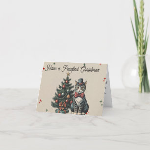 Süße Vintage-Tabby-Katze Weihnachten Danke
