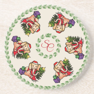 Süße Vintage-traditionelle Santa-Elefanten-Monogra Sandstein Untersetzer