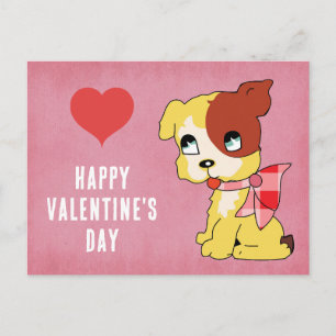 Süße Vintage Valentinstag Hund rotes Herz Rosa Postkarte
