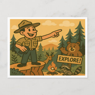 Süße Vintage-Waldpark-Waldtiere-Camping Postkarte