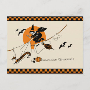 Süße Vintage-Wäscheleine Hexe Postkarte
