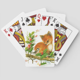 Süße Vintage-Weihnachtsfüchse Spielkarten