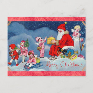 Süße Vintage-Weihnachtsmänner Engel Weihnachten Postkarte