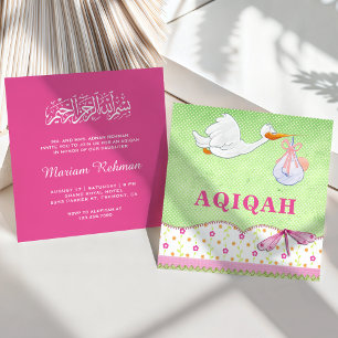 Süße Vogel Baby Mädchen Aqiqah Einladung