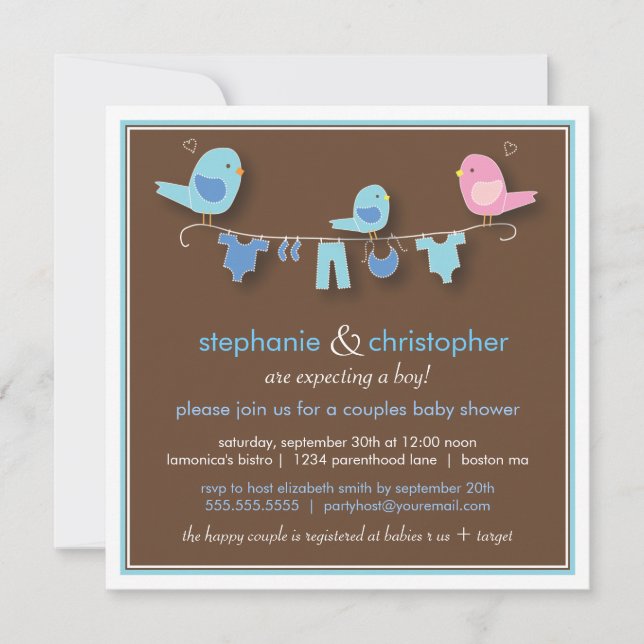 Süße Vogel-Jungen-Paar-Babyparty-Einladung Einladung (Vorderseite)