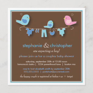 Süße Vogel-Jungen-Paar-Babyparty-Einladung Einladung