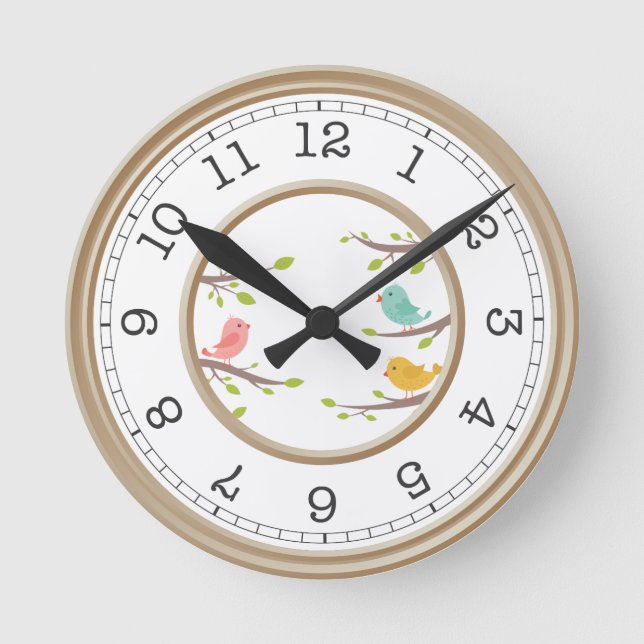 Süße Vögel spinnen in der Zuhause Runde Wanduhr (Vorderseite)
