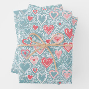 Süße Volksblumen Herz Staubblau Rosa Baby Shower Geschenkpapier Set