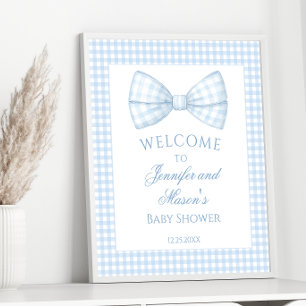 Süße, vornehme, blaue Gingham-Schleife Baby-Junge- Poster