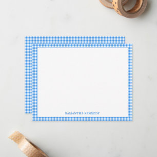 Süße, vornehme, hellblaue Gingham-Rand-Personalisi Mitteilungskarte