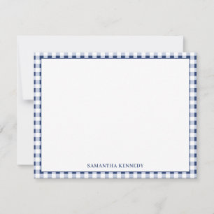 Süße vornehme marineblaue Gingham-Rand-Personalisi Mitteilungskarte