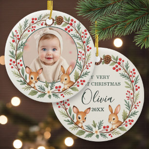Süße Wald-Baby-Erstweihnachts-Erinnerung Keramik Ornament