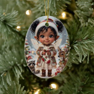 Süße Wald-Chibi Mädchen Personalisierte Weihnachte Keramik Ornament