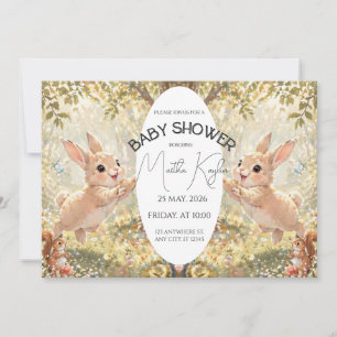 Süße Wald-Zwillinge-Hasen-Baby-Shower-Einladung Einladung