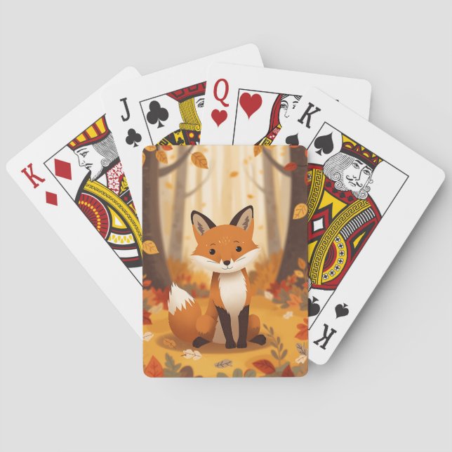 Süße Waldfüchse im Herbstlaub Spielkarten (Rückseite)