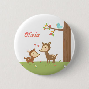 Süße Waldhirschmutter und Kind für Kinder Button