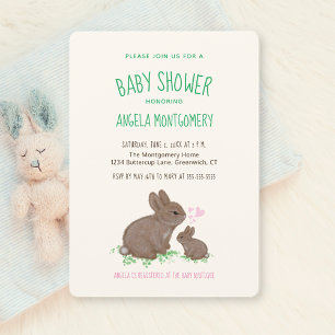 Süße Waldkaninchen mit Herzen Baby Shower Einladung