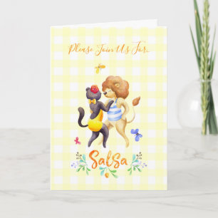 Süße Waldlöwen tanzen Salsa Yellow Gingham Einladung