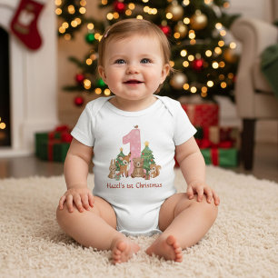 Süße Waldtiere Baby Erstes Weihnachten Rosa 1 Strampler