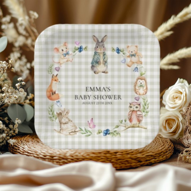 Süße Waldtiere Baby Shower Gingham-Teller Pappteller (Von Creator hochgeladen)