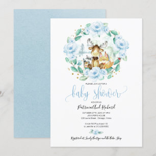 Süße Waldtiere Florale Grünpflanzen Babyparty Einladung