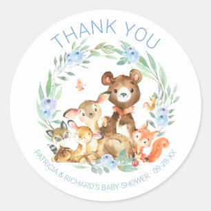 Süße Waldtiere Grün Babyparty Runder Aufkleber