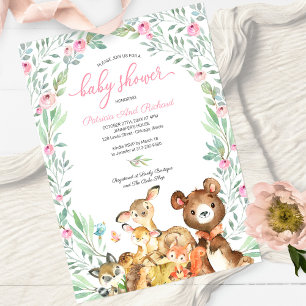 Süße Waldtiere Grünes Babyshower Einladung