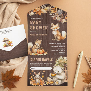 Süße Waldtiere Herbst Baby-Party All In One Einladung