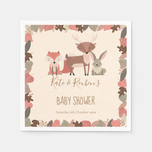 Süße Waldtiere Paare Baby Shower Serviette