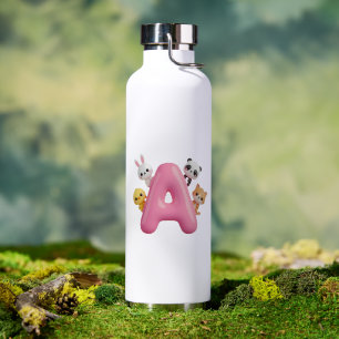 Süße Waldtiere Rosa Ballon Buchstabe A Kinder Trinkflasche