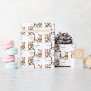 Süße Waldtiere Wandernde Jungen-Baby-Party Geschenkpapier