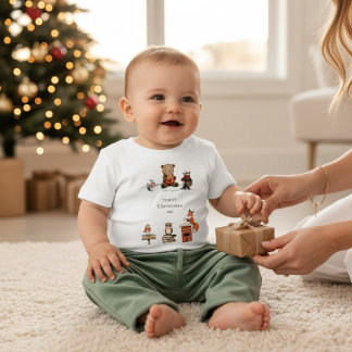 Süße Waldtiere Weihnachten Teddybär Schnee Baby T-shirt