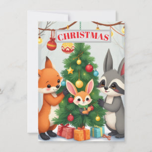 Süße Waldtiere Weihnachtsbaum Karte