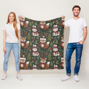 Süße Waldtiere Winter Muster Fleecedecke