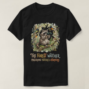 Süße Waldwaschbär-Vogelbeobachtungs-Illustration T-Shirt