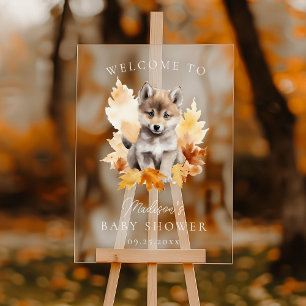 Süße Waldwolf-Herbst-Baby-Party-Willkommen Acrylschild