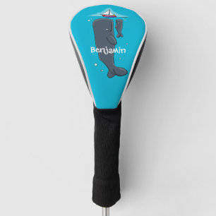 Süße Wale und Segelboot-Cartoon-Illustration Golf Headcover