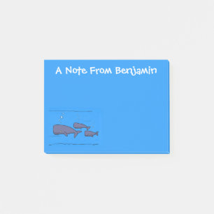 Süße wandernde Cartoon-Wale Illustration Post-it Klebezettel