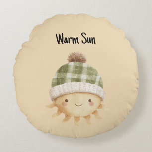 Süße warme Sonne mit Hut Rundes Kissen