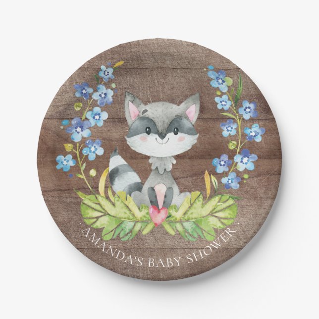 Süße Waschbär-Babyparty 7" Platte Pappteller (Vorderseite)