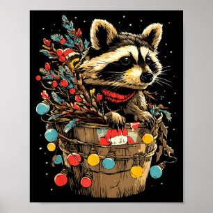 Süße Waschbär-Festliche Winterlandschaft Waldtier Poster